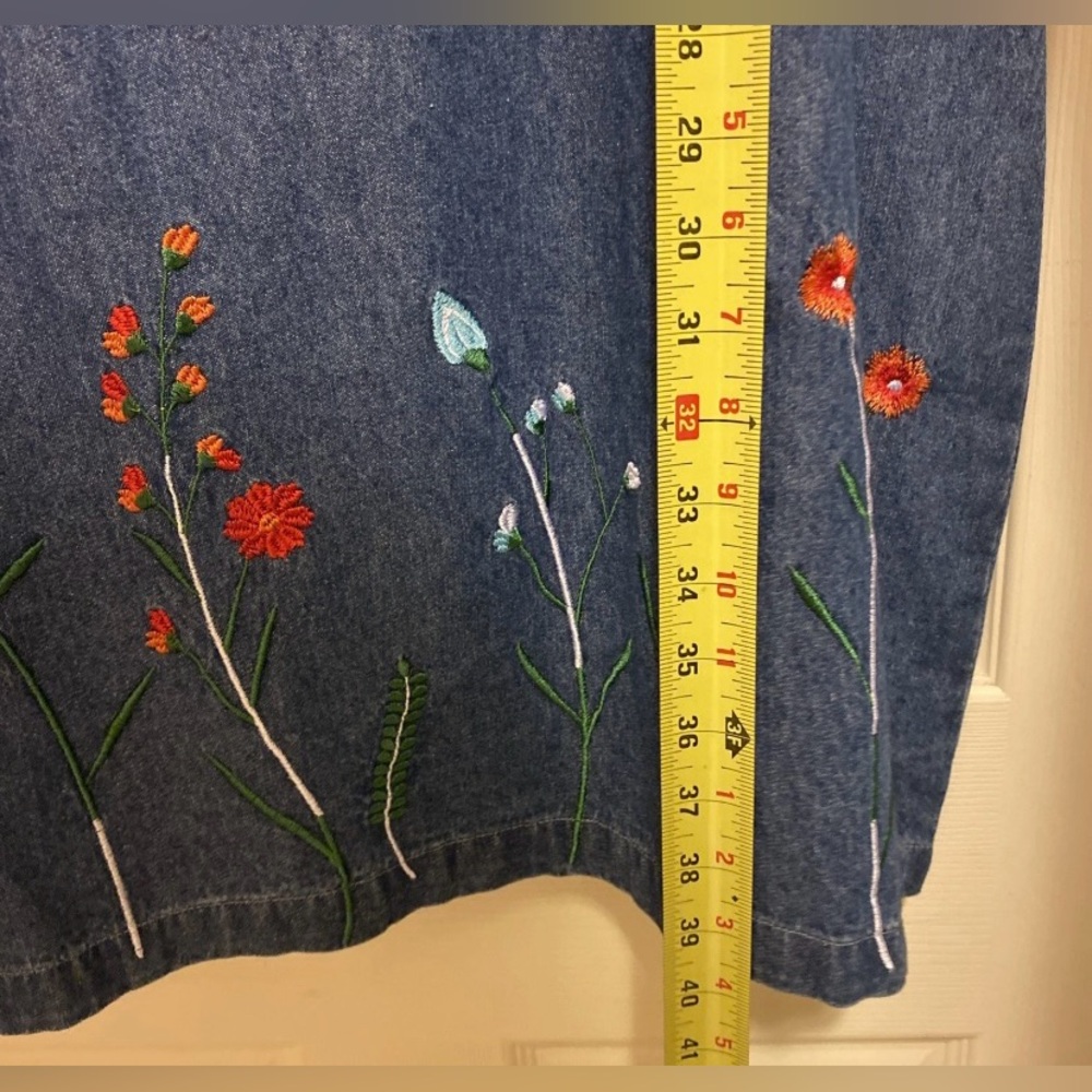 The Vermont Country Store Blue Denim Embroidered Floral Midi Dress - Picture 8 of 8
